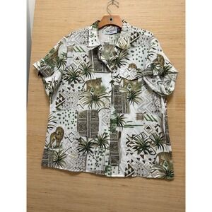 Paradise Bay Men's XL Safari Animal Print Short Sleeve Button Up Shirt‎ Made USA
